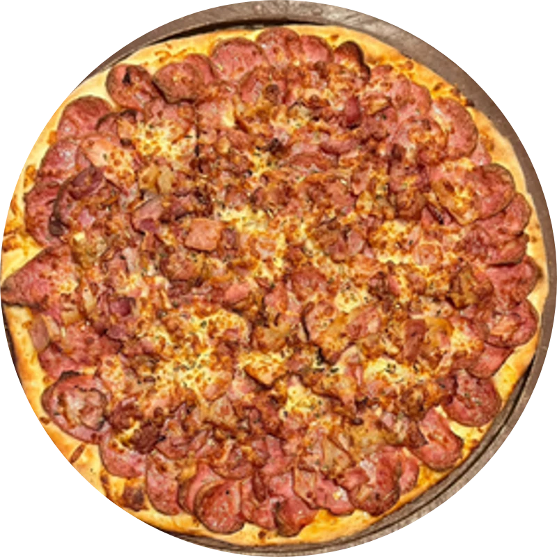 Sabores Tradicionais: T- Calabresa com Bacon - Pizza Gigante (Ingredientes: Molho de Tomate, Mussarela, Calabresa, Bacon , Orégano)