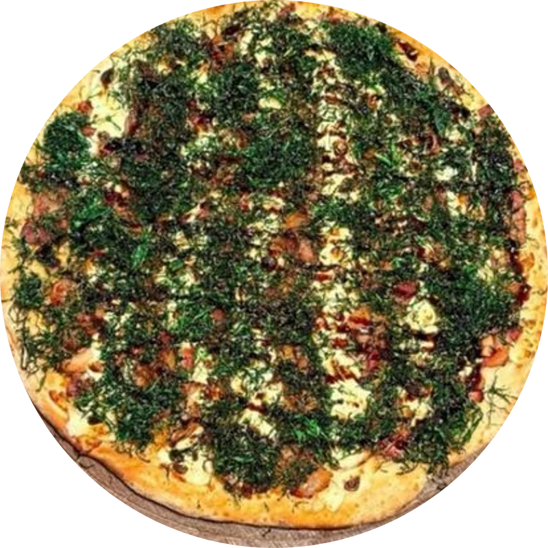 Sabores Especiais: E- Bacon Crispy - Pizza Gigante (Ingredientes: Molho de Tomate, Mussarela, Bacon , Cream Cheese, Couve Crispy, Molho Especial, Orégano)