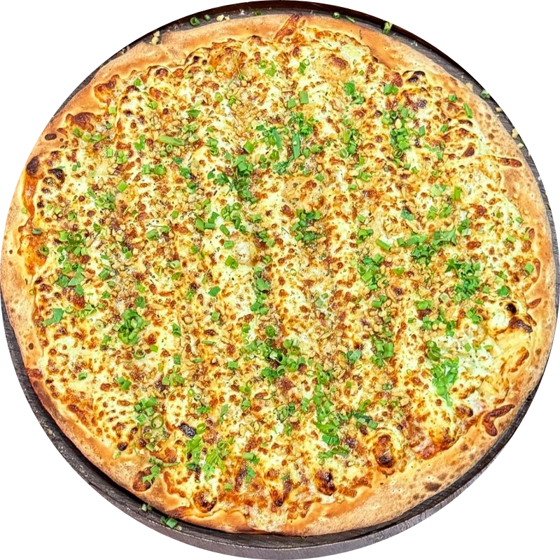 Sabores Tradicionais: T- Pão De Alho - Pizza Gigante (Ingredientes: Molho de Tomate, Mussarela, Creme de Alho, Alho Frito, Tempero Verde, Orégano)