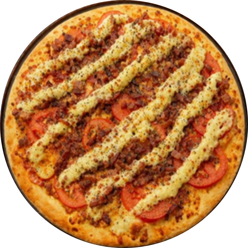 Sabores Tradicionais: T- Basca - Pizza Gigante (Ingredientes: Molho de Tomate, Mussarela, Tomate, Bacon , Catupiry, Orégano)