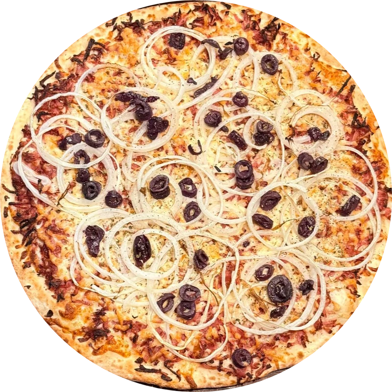 Sabores Tradicionais: T- Do Rei - Pizza Gigante (Ingredientes: Molho de Tomate, Mussarela, Calabresa Ralada, Provolone, Cebola, Azeitona)