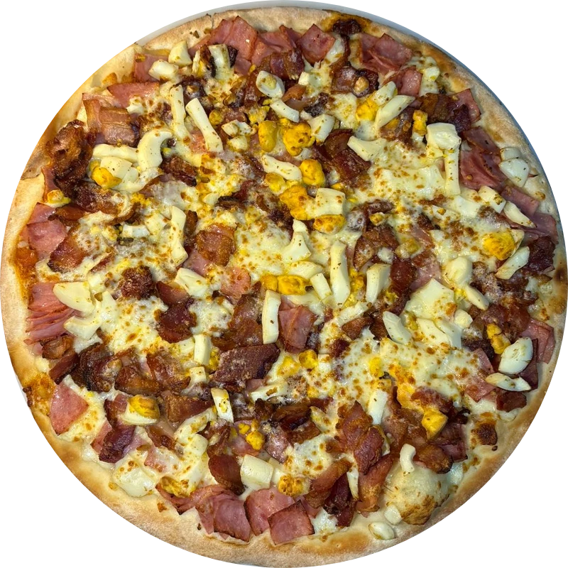 Sabores Tradicionais: T- Clássica - Pizza Gigante (Ingredientes: Molho de Tomate, Mussarela, Bacon , Ovo, Presunto, Orégano)