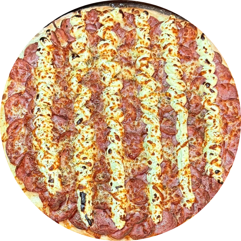 Sabores Tradicionais: T- Calabresa Cream - Pizza Gigante (Ingredientes: Molho de Tomate, Mussarela, Calabresa, Cream Cheese, Orégano)