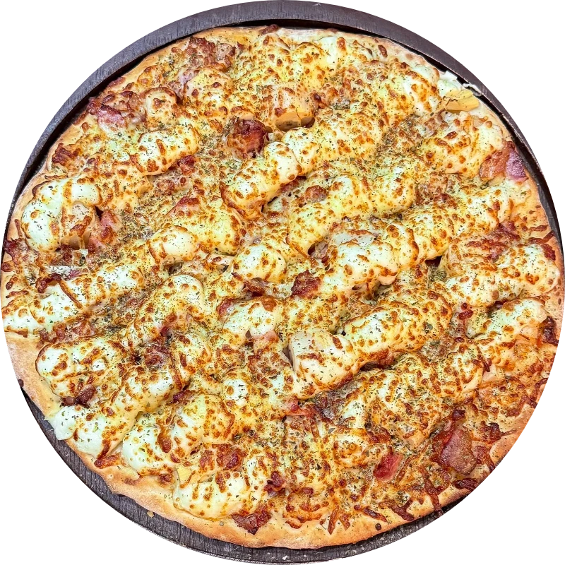 Sabores Especiais: E- Palmito Cremoso - Pizza Gigante (Ingredientes: Molho de Tomate, Mussarela, Catupiry, Palmito, Bacon e Orégano.)