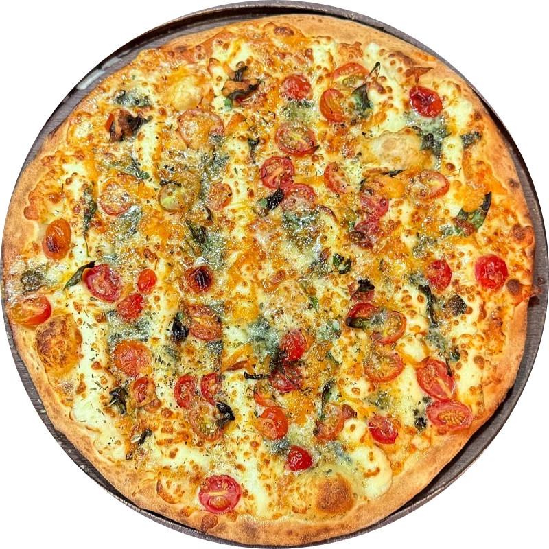 Sabores Premium: E- Marguerita Premium - Pizza Gigante (Ingredientes: Molho de Tomate, Mussarela, Parmesão, Provolone, Gorgonzola, Manjericão Fresco, Tomate Cereja, Orégano)