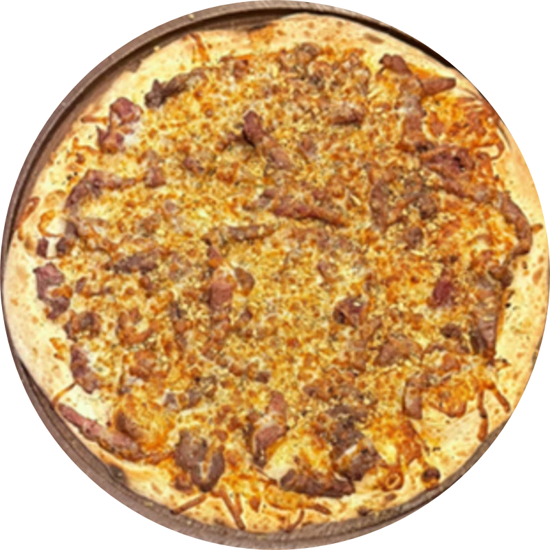 Sabores Especiais: E- Filé Ao Alho - Pizza Gigante (Ingredientes: Molho de Tomate, Mussarela, Filé de Carne Bovina, Alho Frito, Orégano)