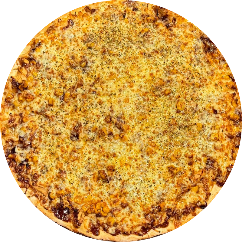 Sabores Tradicionais: T- Frango Ao Barbecue - Pizza Gigante (Ingredientes: Molho de Tomate, Mussarela, Frango Desfiado, Molho Barbecue, Milho, Orégano)