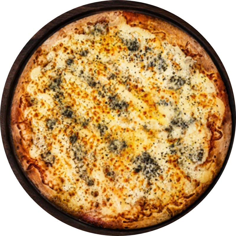 Sabores Premium: P- Cinco Queijos - Pizza Gigante (Ingredientes: Molho de Tomate, Mussarela, Gorgonzola, Parmesão, Provolone, Catupiry, Orégano)