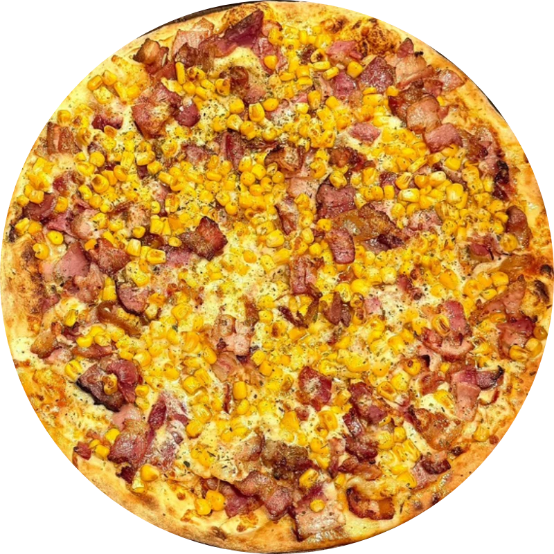 Sabores Tradicionais: T- Milho Com Bacon - Pizza Gigante (Ingredientes: Molho de Tomate, Mussarela, Bacon , Milho, Orégano)