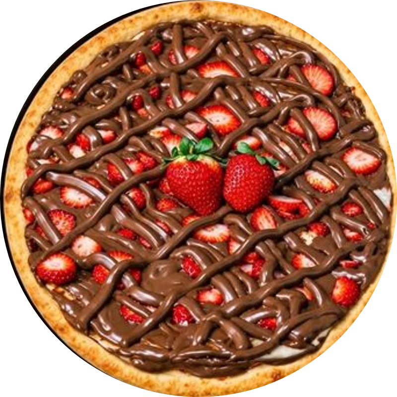 Sabores Doces Especiais: E- Creme De Avelã Com Morango - Pizza Gigante (Ingredientes: Creme de Leite, Mussarela, Creme de Avelã, Morango)