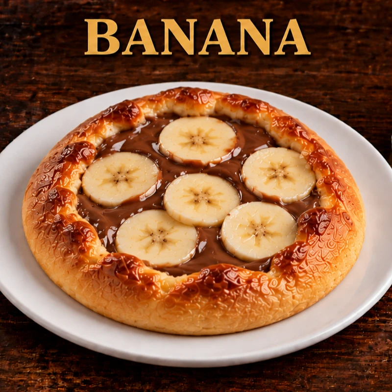 ESFIHAS DOCES: ESFIHA BANANA - Chocolate ao leite cremoso com rodelas de banana sobre massa fofinha. Uma combinação doce e deliciosa.
