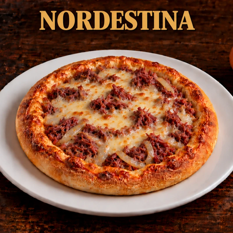 Esfihas Salgadas: Esfiha Nordestina - Esfiha de massa fofinha com carne seca desfiada, cebola e muçarela derretida. Sabor marcante em cada mordida.