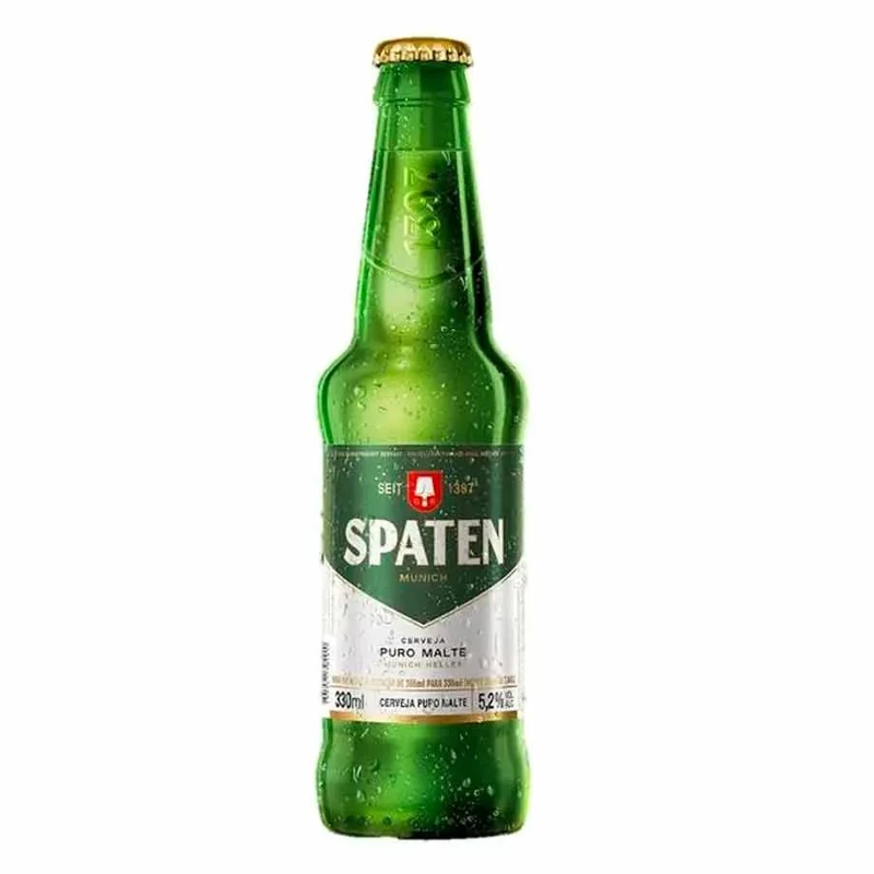 Cerveja: Spaten Long Neck 330ml - Spaten nasceu em 1397, em Munique. É uma cerveja puro malte alemã que criou o seu próprio estilo: o Munich Helles.Tem intenso sabor de malte e é fácil de beber.