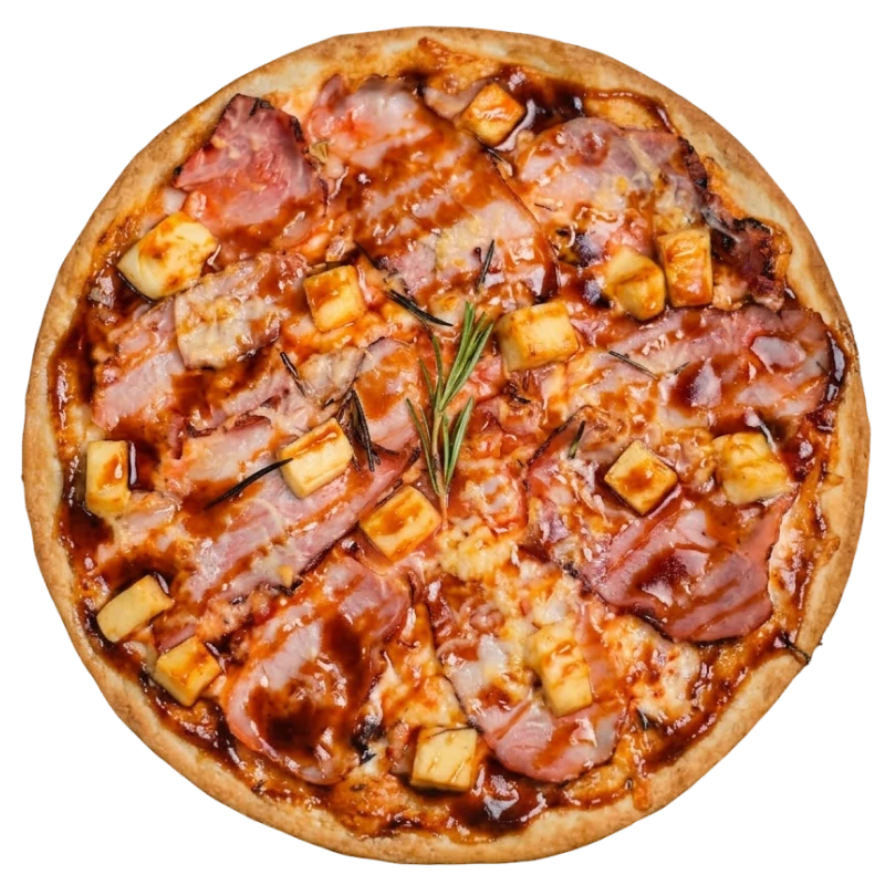 Tradicionais: Bacon Di Massi - Pizza Romana Grande (Ingredientes: Molho de tomate italiano, mussarela, bacon selecionado, parmesão e queijo coalho, finalizada com um leve toque de melado de cana e alecrim. Uma combinação intensa que equilibra o salgado e o agridoce na medida certa)
