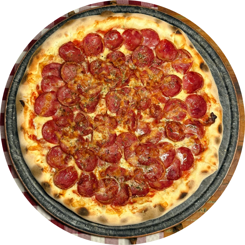 Salgadas: Calabresa - Pizza GG (Ingredientes: Calabresa, Molho de Tomate, Mussarela, Orégano)