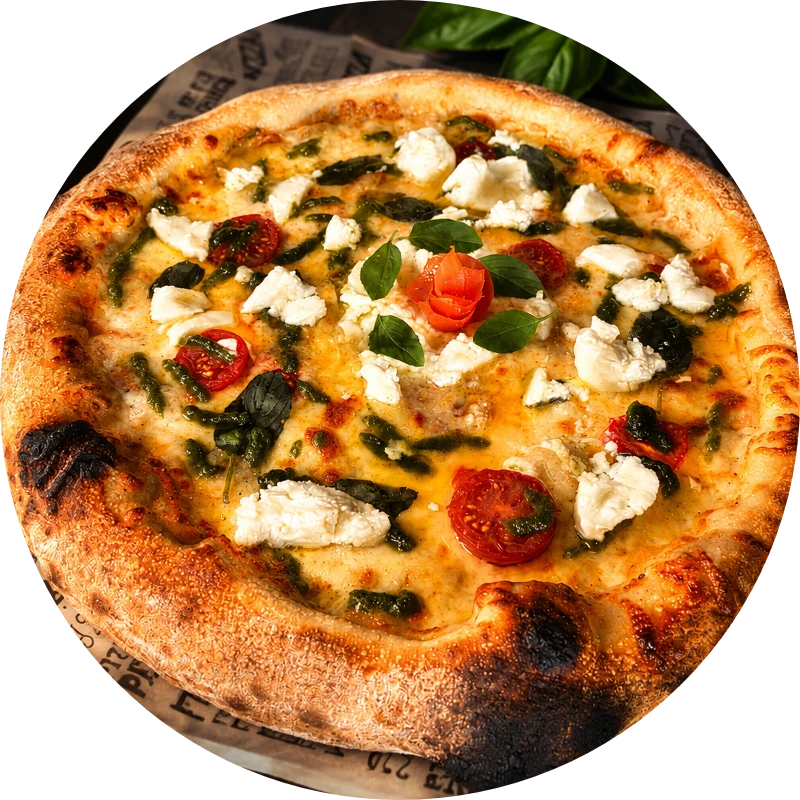 Tradicionais: Burrata Itália - Pizza Grande (Ingredientes: Muçarela, Tomate-cereja, Molho de tomate artesanal, Burrata, Azeite de Oliva)