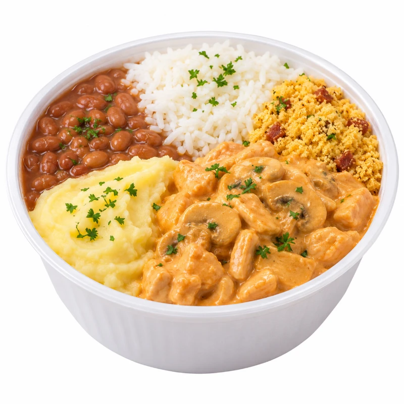 Marmitas: Marmita G - Marmita G (Ingredientes: Arroz, farofa, Feijão, Legumes Refogados, Macarrão Alho e Óleo)