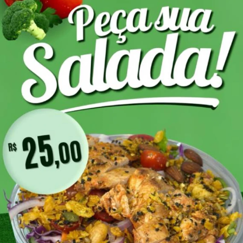 Saladas: Salada - Saladas (Ingredientes: Alface, Cebola Roxa, Cenoura, Filé de Frango, Granola Salgada, Molho Especial da Casa, Pepino, Repolho Roxo, Rúcula, Tomate Cereja)